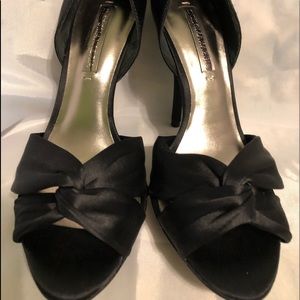 Black stiletto satin shoes